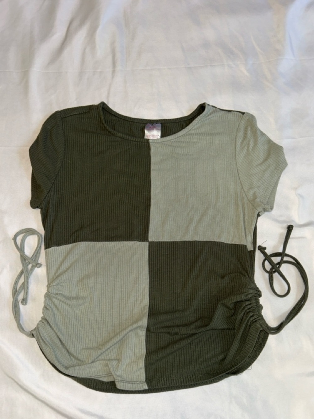 No Boundaries Olive & Light Olive Colorblock Side-Ruched Crop Top